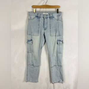 KANCAN Avery Cargo Straight Leg Jeans Light Wash Stretch Size 28 Relaxed Casual